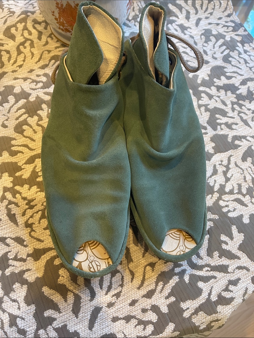 Fly London Olive Green Suede Open-Toe Ankle Booties